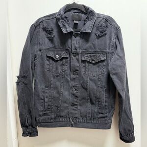 Forever 21 Black Distressed Denim Jacket Sz S